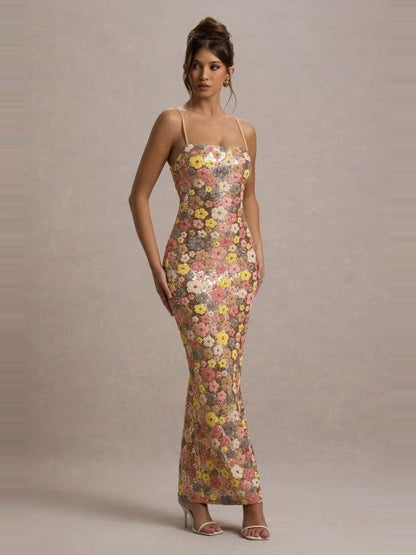 Alma Floral Column Dress in Meadow, side
