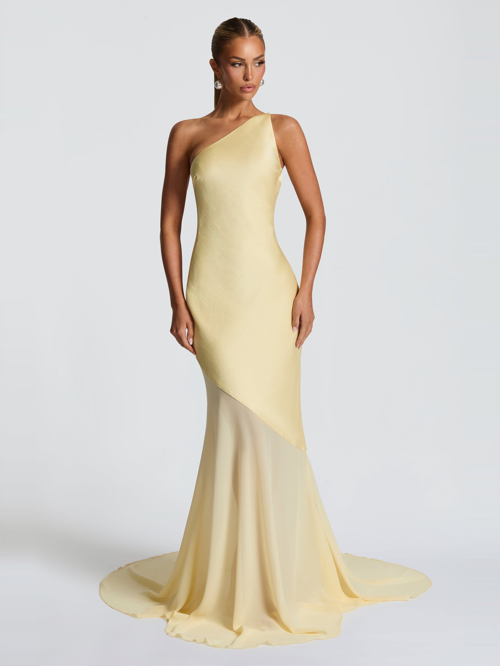 Fable One-Shoulder Gown in Lemon — front, alternate
