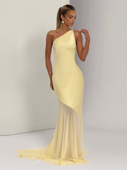Fable One-Shoulder Gown in Lemon — front, full length
