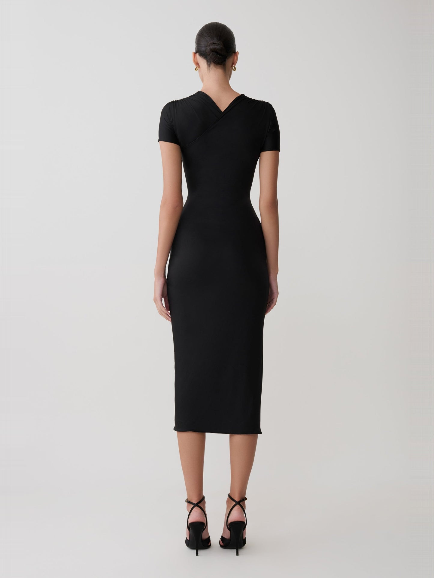 Lena Crossover Midi Dress in Obsidian, back