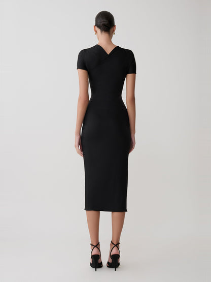 Lena Crossover Midi Dress in Obsidian, back
