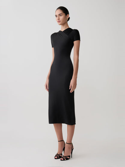 Lena Crossover Midi Dress in Obsidian, side